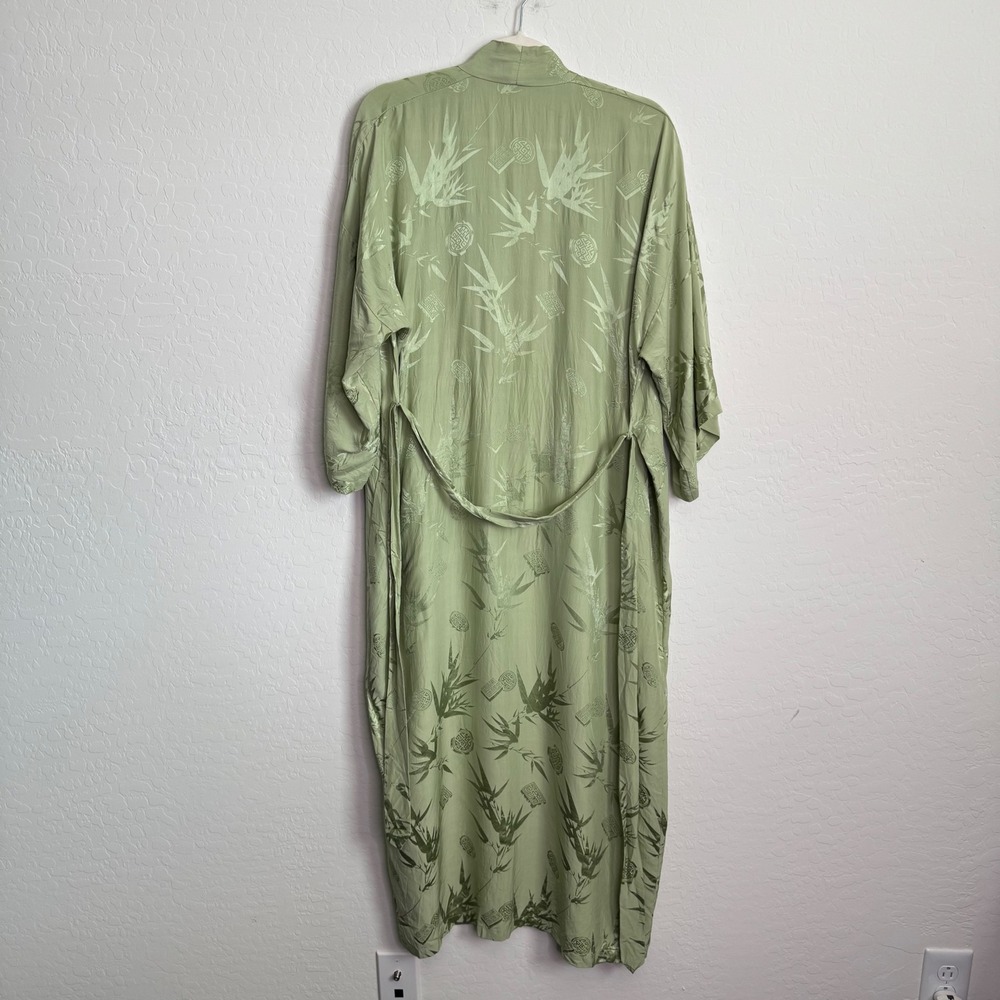 Old Shanghai Womens 100% Silk Kimono Robe OS Green Good Bamboo Jacquard Long - Picture 13 of 13